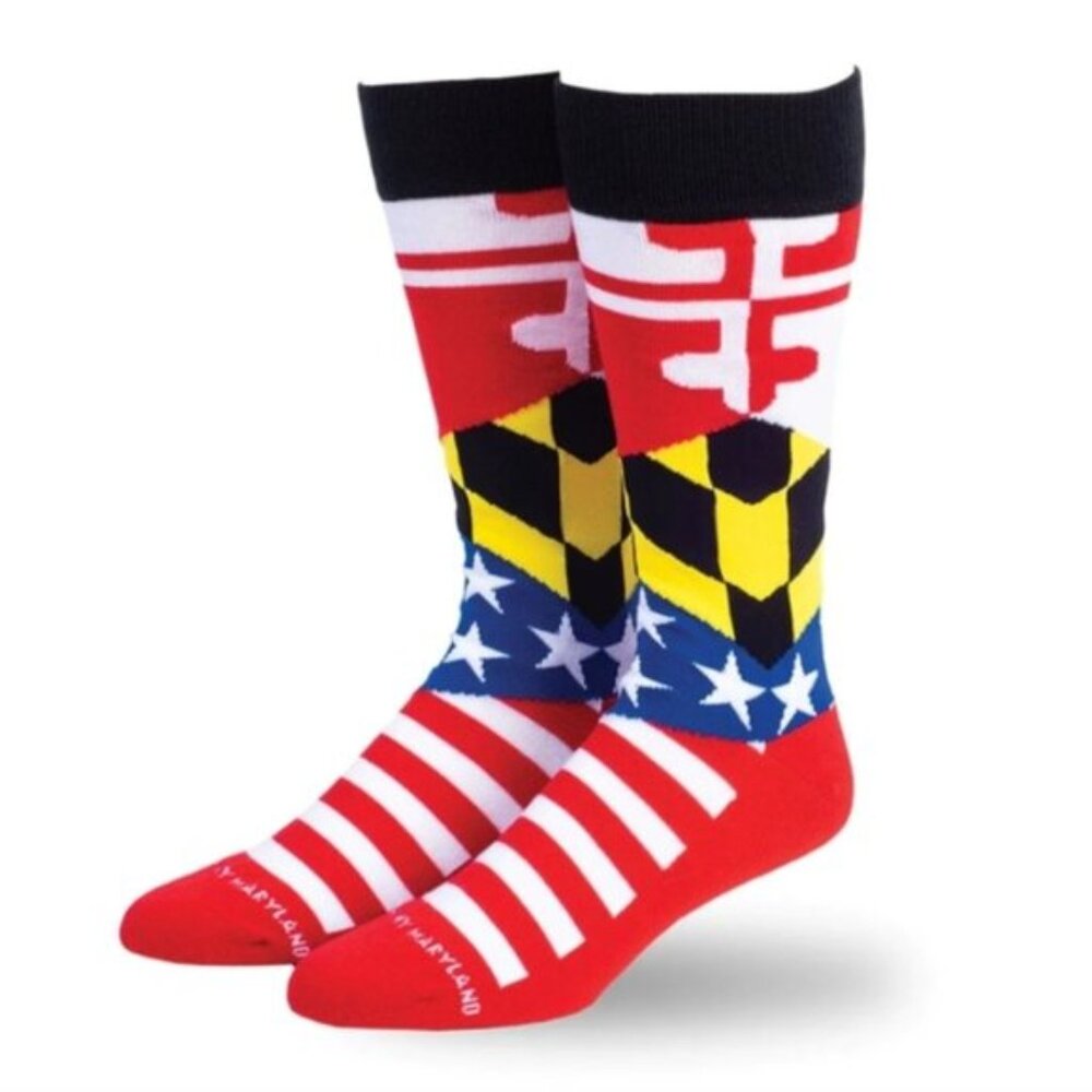 MARYLAND MY MARYLAND NeW Maryland American Flag Mid Calf Novelty Dress Socks L